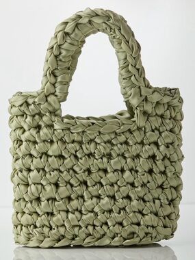 Woven Crochet Tote Bag in Sage Green - Women's Handbag